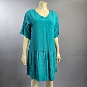Eileen Fisher Small Teal V-Neck Dress Nwt R9